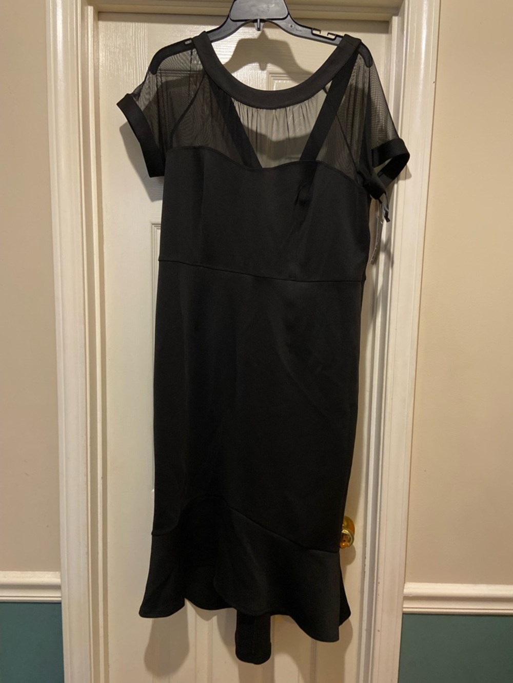 Enfocus Studio Black Sheath Dress with Mesh Yoke